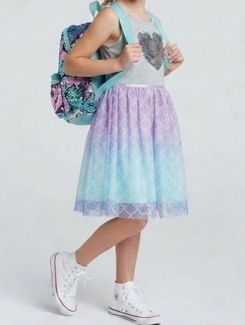 Pinky Los Angeles Mermaid Heart Sequin Ombre Girl Dress Sleeveless Party Sz 7